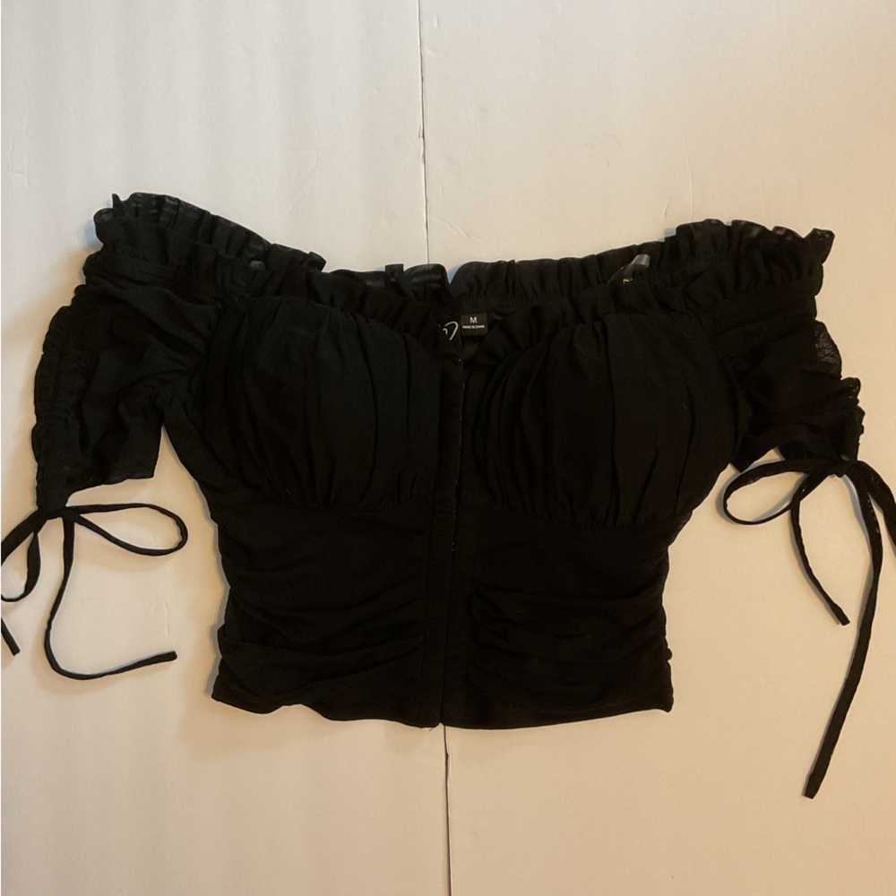 Corset Ruched Grunge Fairy Sheer Sleeve Milkmaid Dark Coquette Whimsigoth Goth M - Picture 2 of 16